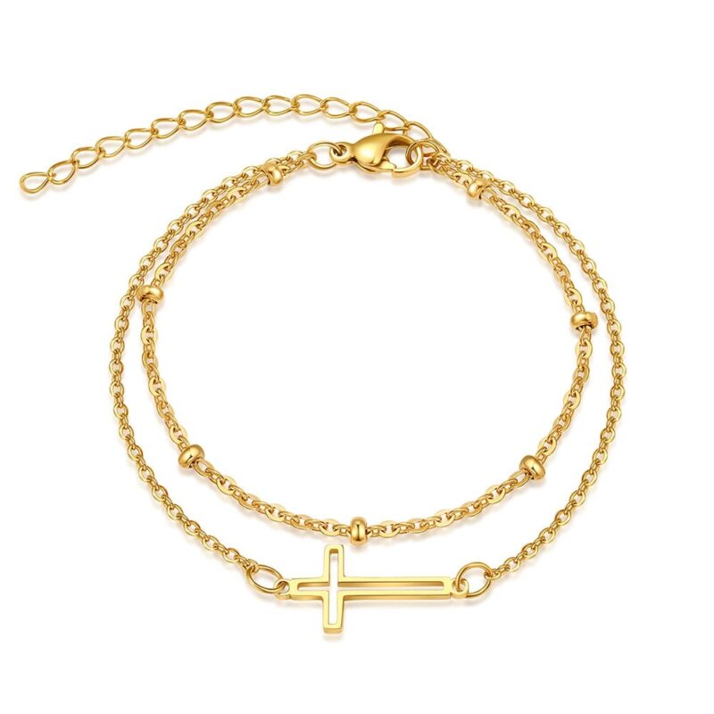 Double Chain Style Cross Bracelet