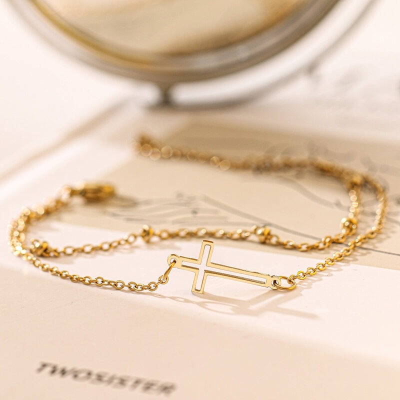 Double Chain Style Cross Bracelet - Image 6