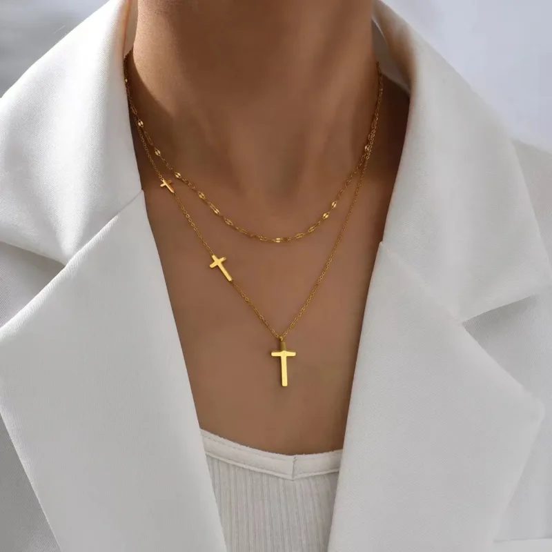 Double Contrast Cross Necklace - Image 2