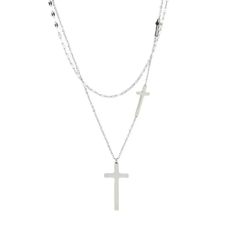 Double Contrast Cross Necklace