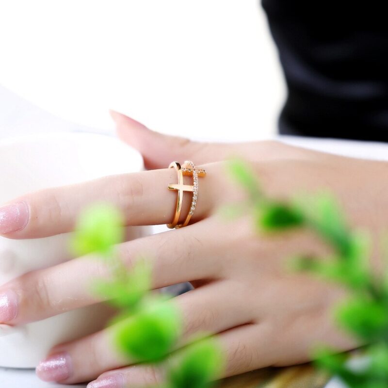 Double Cross Ring with Crystals - Image 3