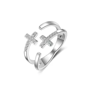 Double Sparkling Cross Ring