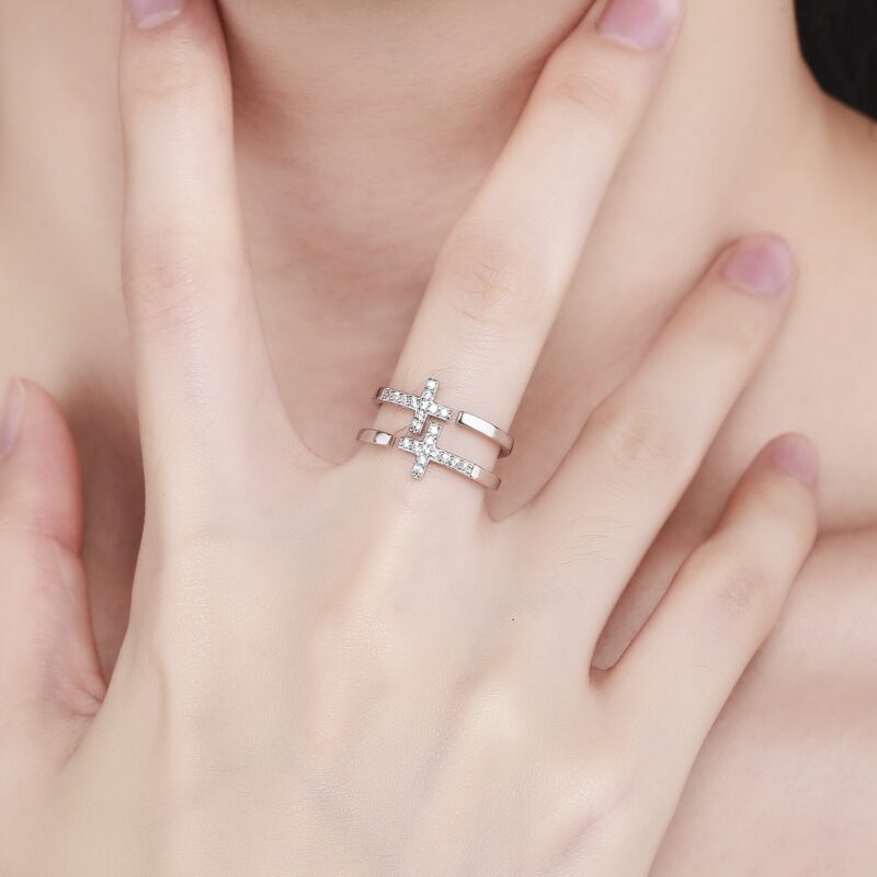 Double Sparkling Cross Ring - Image 3