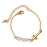 Gold Bracelet with Cross and Beads