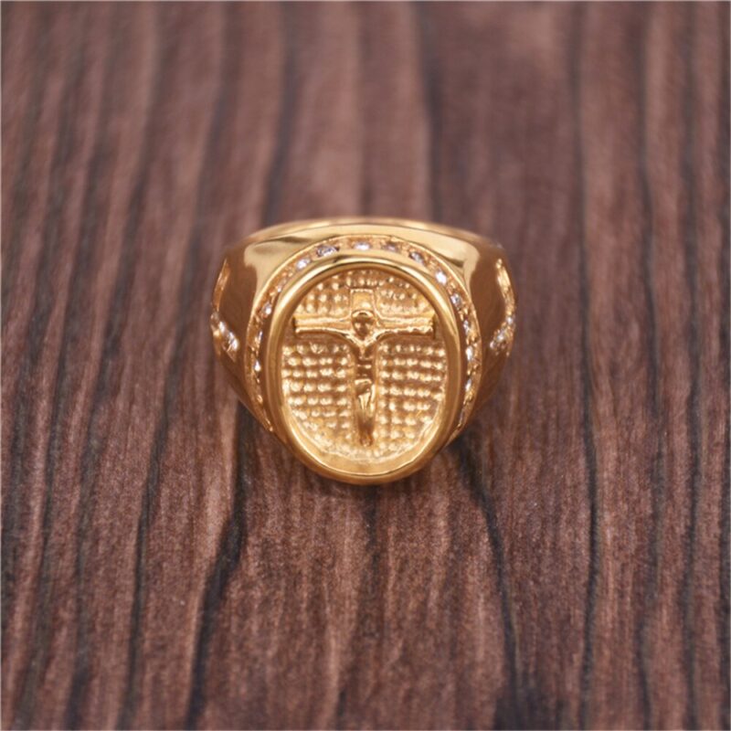 Gold Christian Signet Ring for Men - Image 3