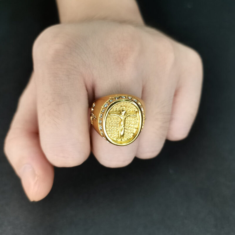 Gold Christian Signet Ring for Men - Image 2