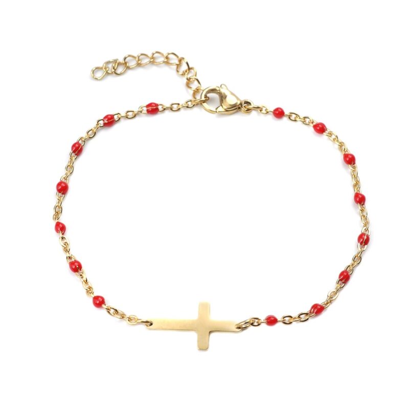 Gold Cross Bracelet With Colored Beads - Image 8