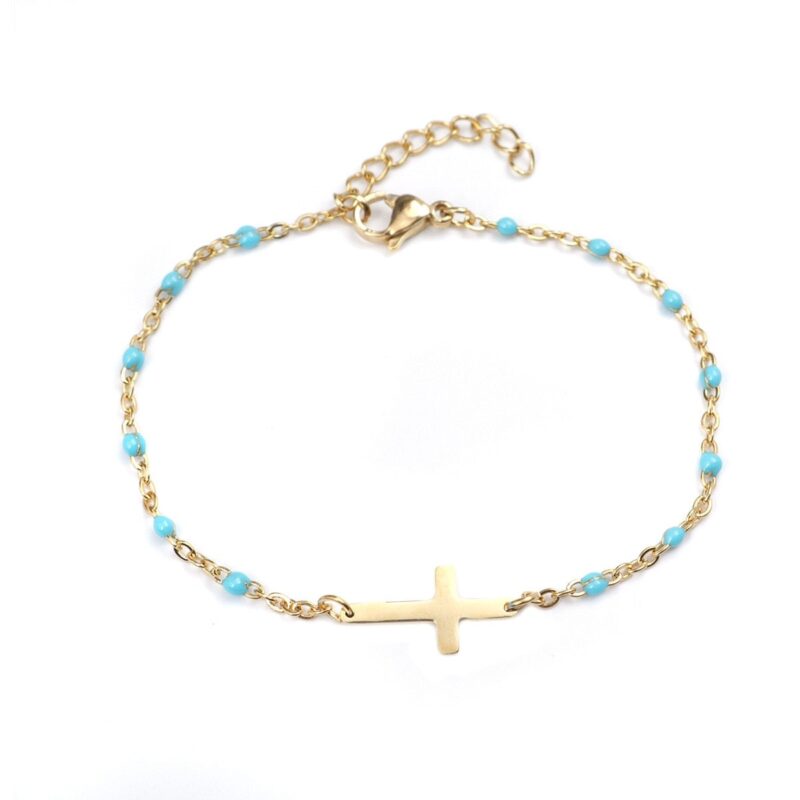Gold Cross Bracelet With Colored Beads - Image 7