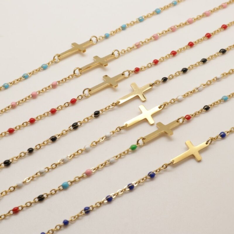 Gold Cross Bracelet With Colored Beads - Image 6