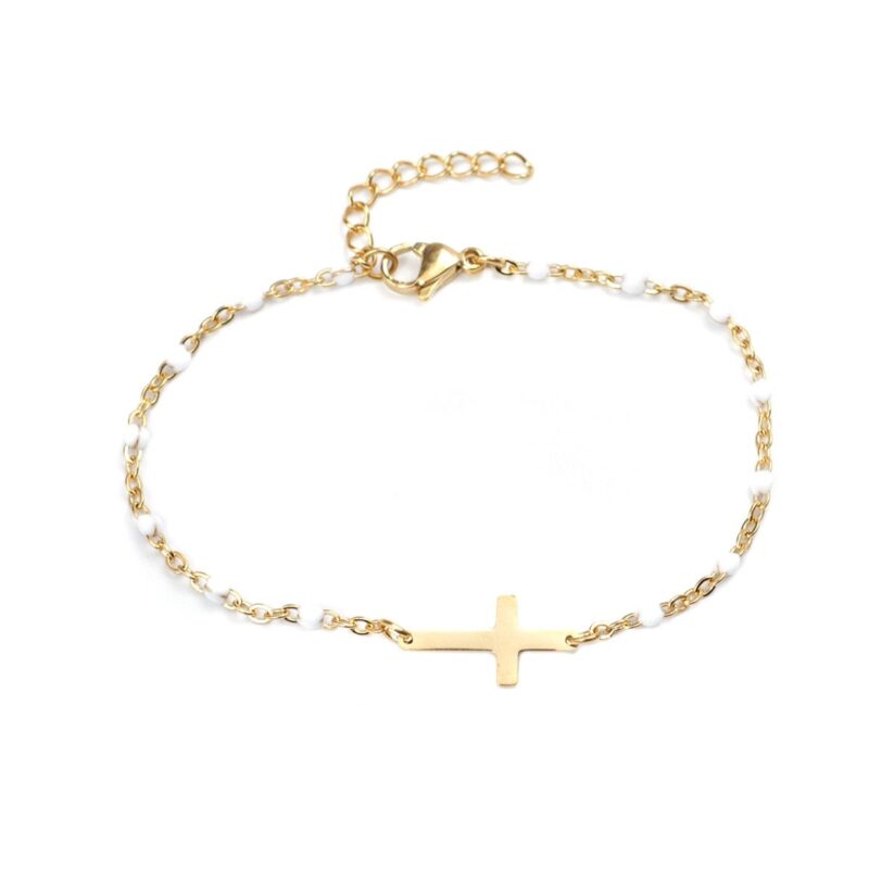 Gold Cross Bracelet With Colored Beads - Image 2