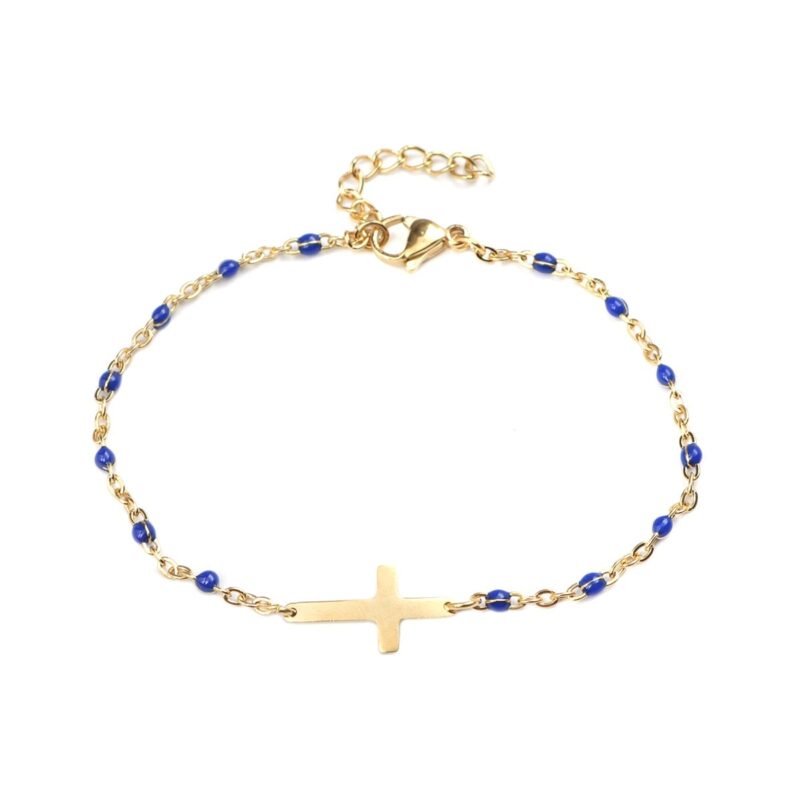 Gold Cross Bracelet With Colored Beads - Image 10