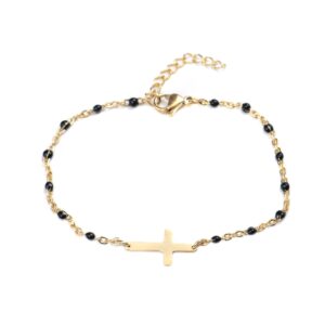 Gold Cross Bracelet With Colored Beads