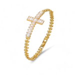 Gold Cross Bracelet with Zirconia Stones