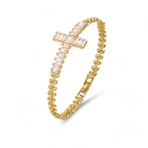 Gold Cross Bracelet with Zirconia Stones