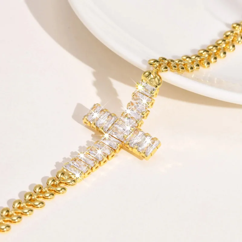 Gold Cross Bracelet with Zirconia Stones - Image 5