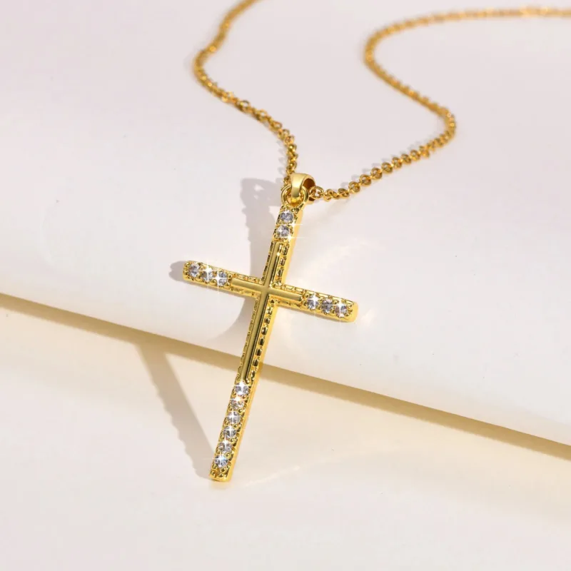 Gold Cross Necklace in Zirconium - Image 3