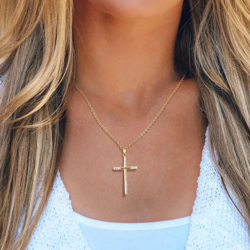 Gold Cross Necklace in Zirconium - Image 2