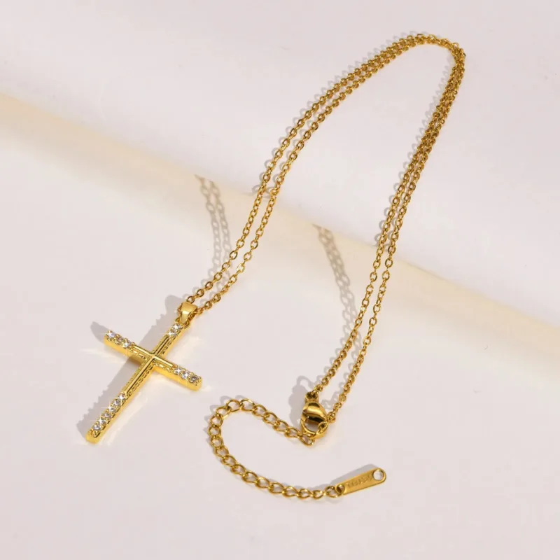 Gold Cross Necklace in Zirconium - Image 4