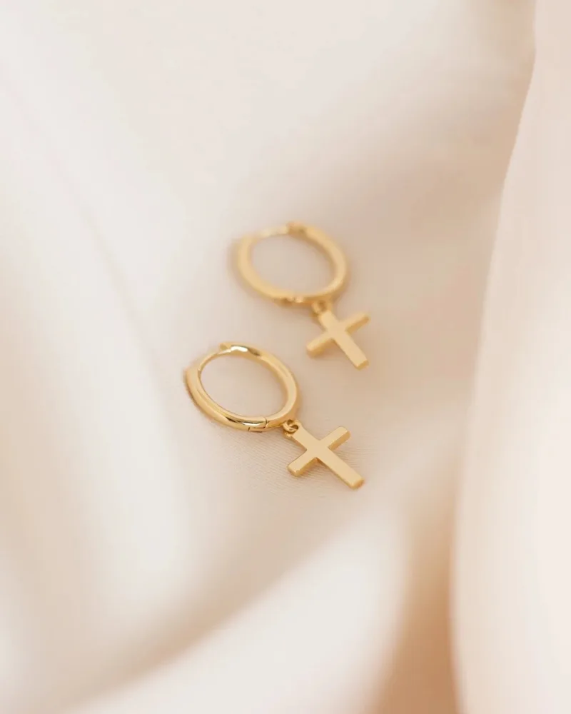 Gold Cross Pendant Earrings - Image 5