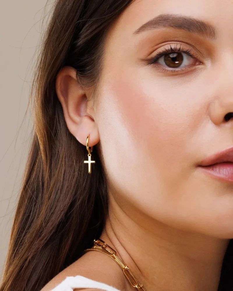 Gold Cross Pendant Earrings - Image 4