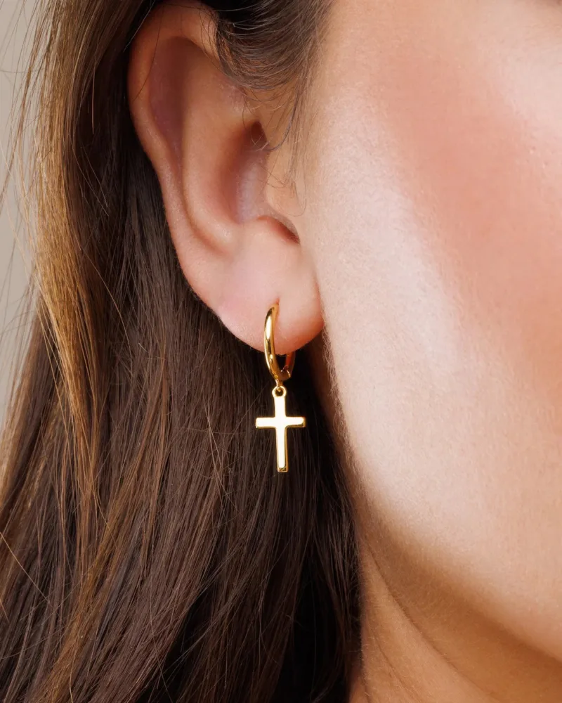 Gold Cross Pendant Earrings - Image 2