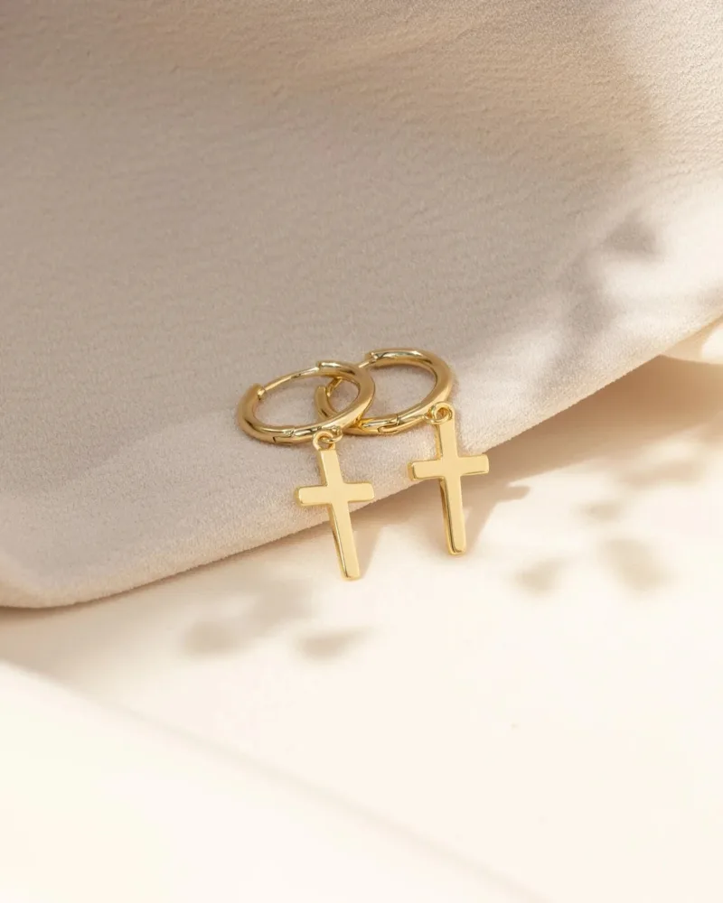 Gold Cross Pendant Earrings - Image 6