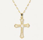 Gold Cross Pendant Necklace with Central Stone
