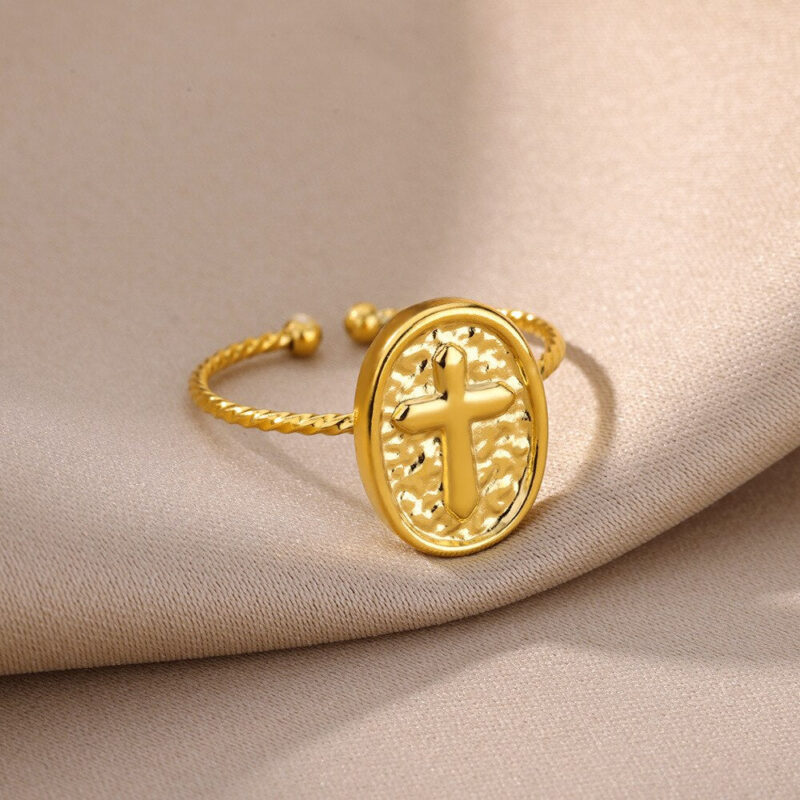 Golden Cross Medallion Ring - Image 6