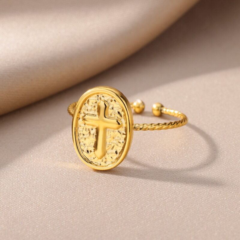 Golden Cross Medallion Ring - Image 5