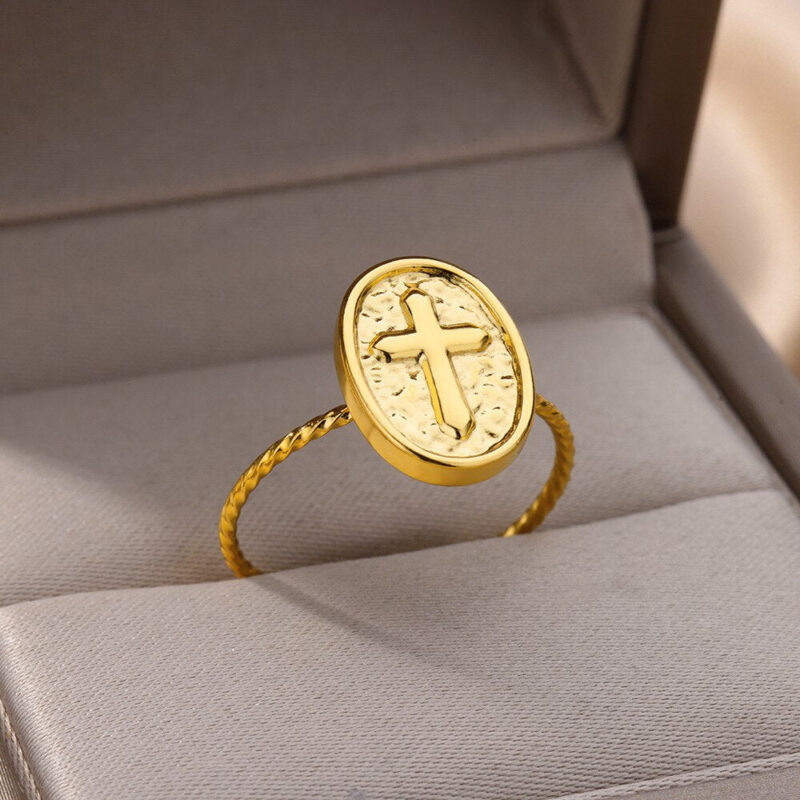 Golden Cross Medallion Ring - Image 4