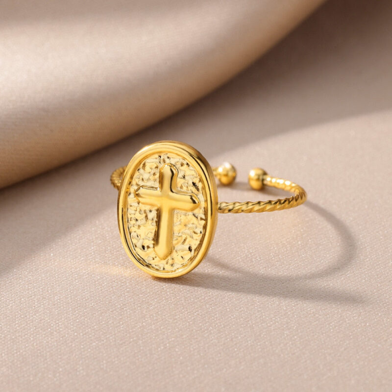 Golden Cross Medallion Ring - Image 2