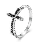 Gothic Cross Black Stone Ring