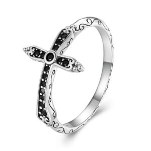 Gothic Cross Black Stone Ring