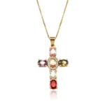 Majestic Cross Necklace with Colored Stones