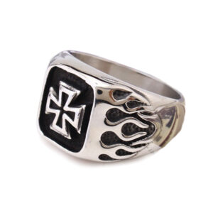 Maltese Cross Ring with Flames