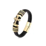 Men's Cross Gold-Plated Braided Leather Bracelet