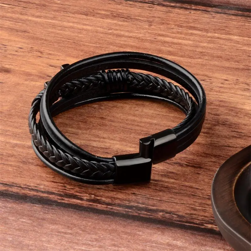 Men's Leather Cross Bracelet - Image 6