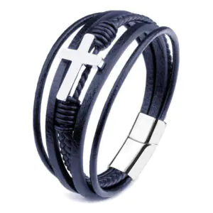 Men's Leather Cross Bracelet