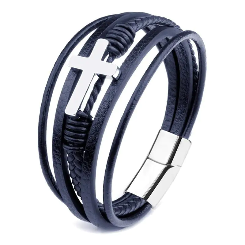 Men's Leather Cross Bracelet