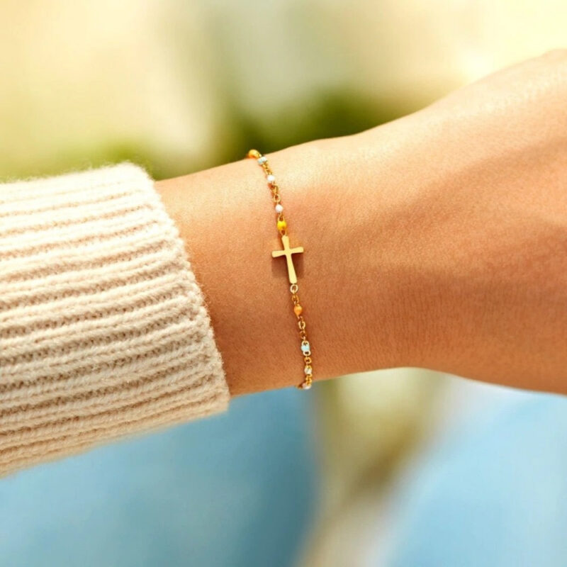 Minimalist Cross Bracelet Pastel Beads - Image 5