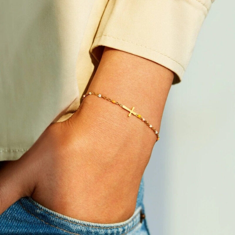 Minimalist Cross Bracelet Pastel Beads - Image 3