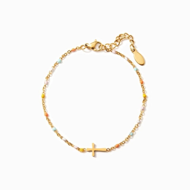 Minimalist Cross Bracelet Pastel Beads - Image 2