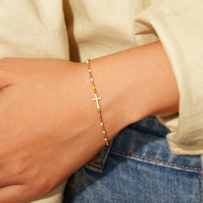Minimalist Cross Bracelet Pastel Beads - Image 6