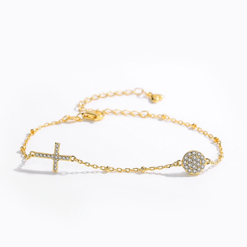 Minimalist Round Pendant Cross Bracelet