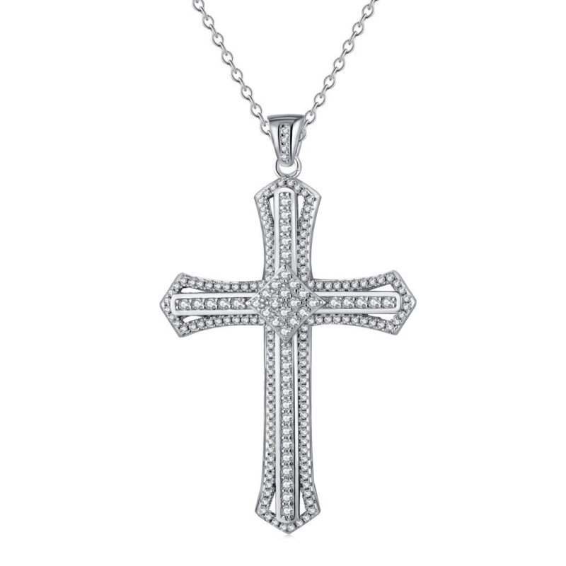 Modern Cross Necklace with Sparkling Stones
