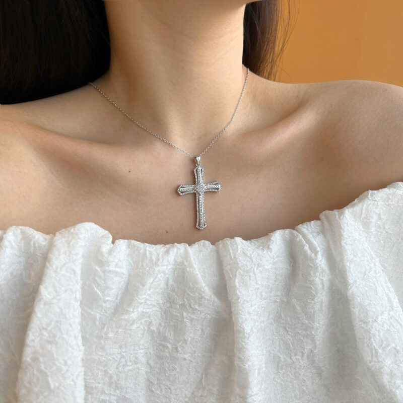 Modern Cross Necklace with Sparkling Stones - Image 2