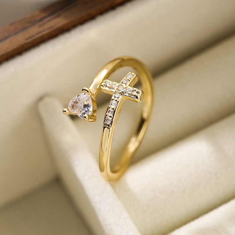 Open Cross Ring with Sparkling Stone