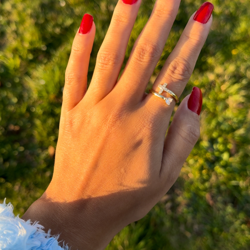 Open Cross Ring with Sparkling Stone - Image 2