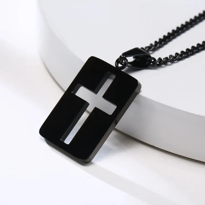 Rectangle Cross Necklace in Steel - Image 3