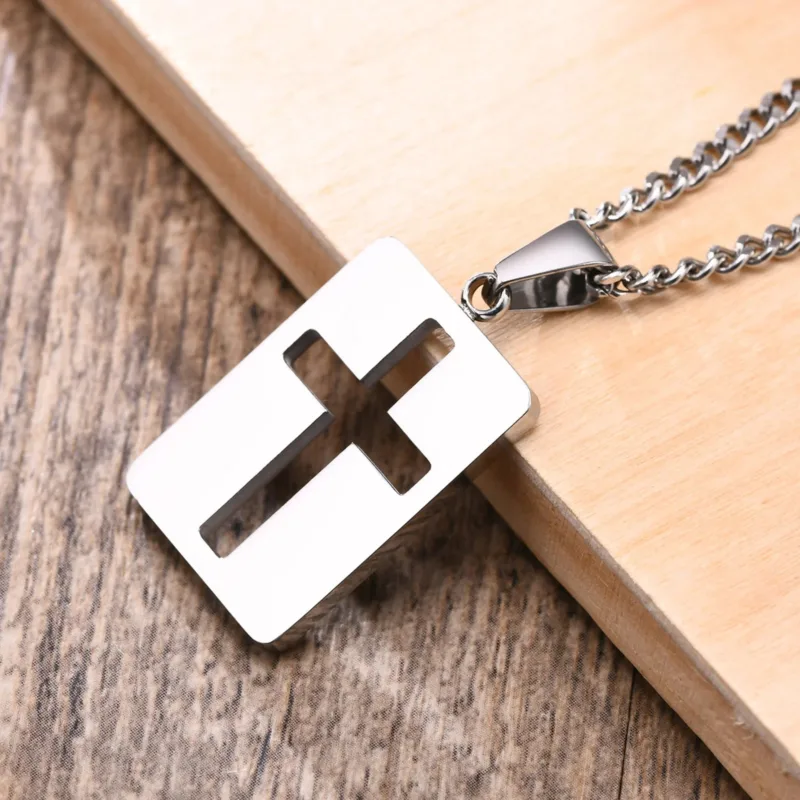 Rectangle Cross Necklace in Steel - Image 4